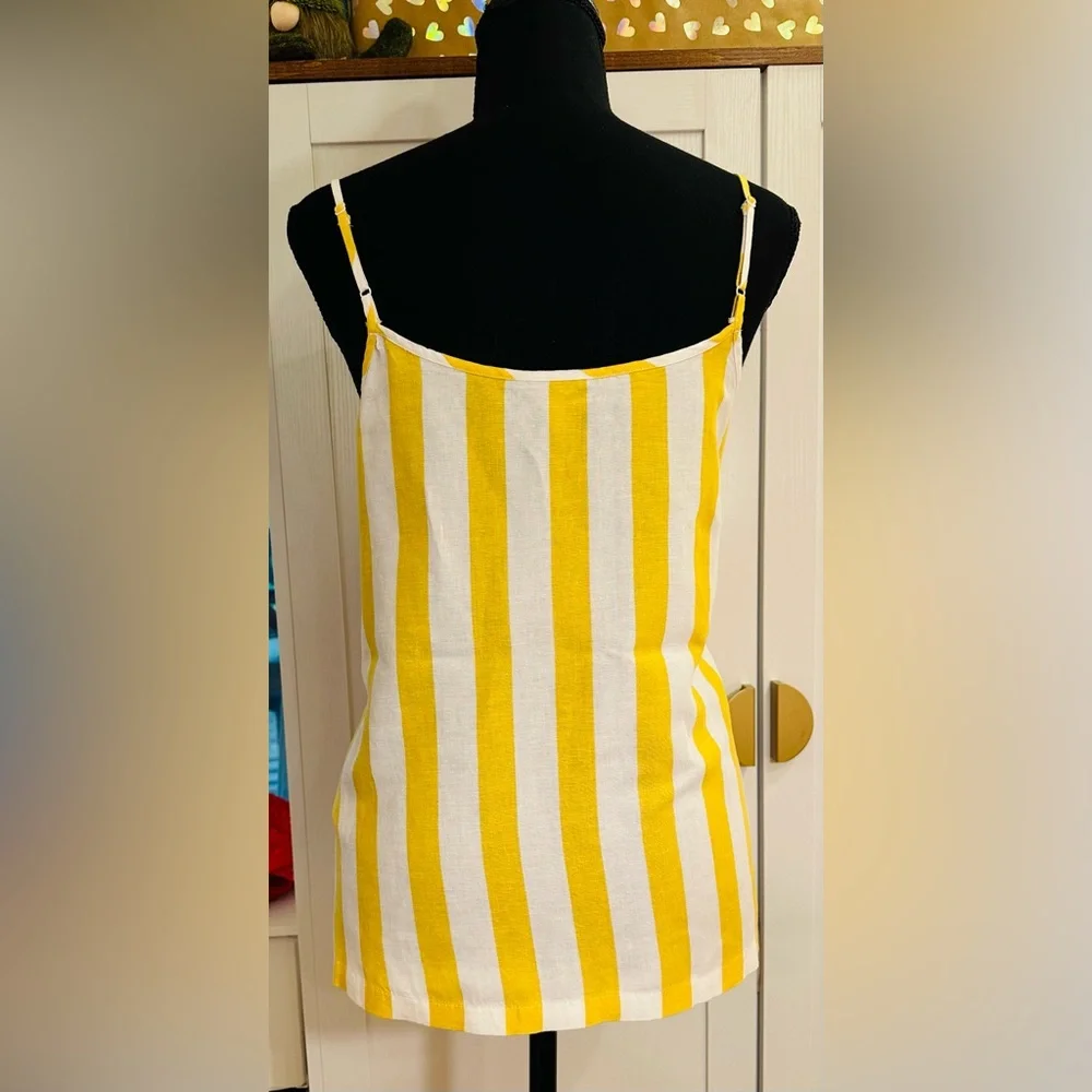 Joules Linen Blend Camisole Blouse - Yellow & White - Picture 2 of 8